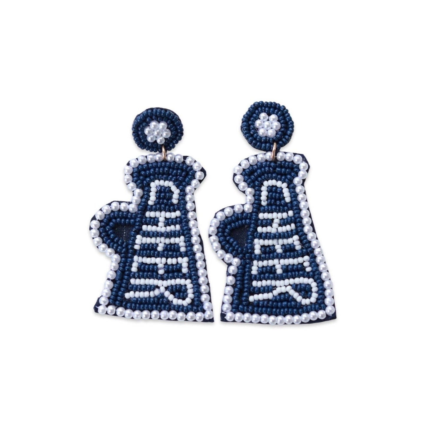 Custom Beaded Navy Megaphone Earrings| GAME DAY EARRINGS| Back to School