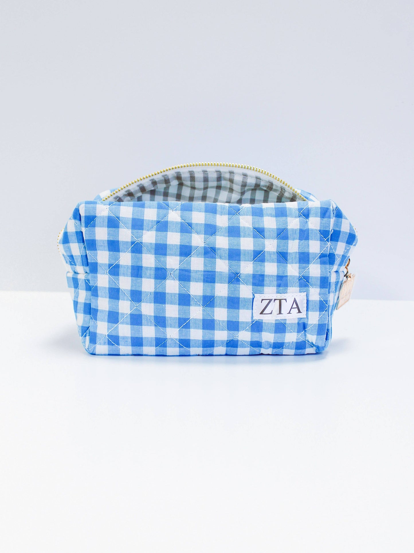 Zeta Tau Alpha Sorority Gingham Quilted Makeup Bag