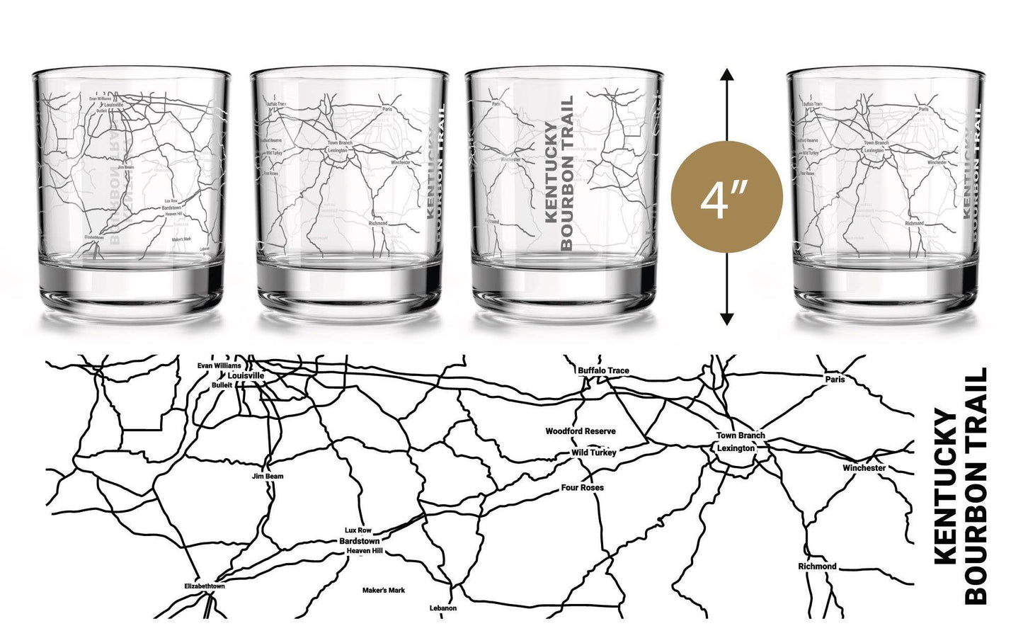 Kentucky Bourbon Trail Map - Whiskey Glass - 12 oz capacity