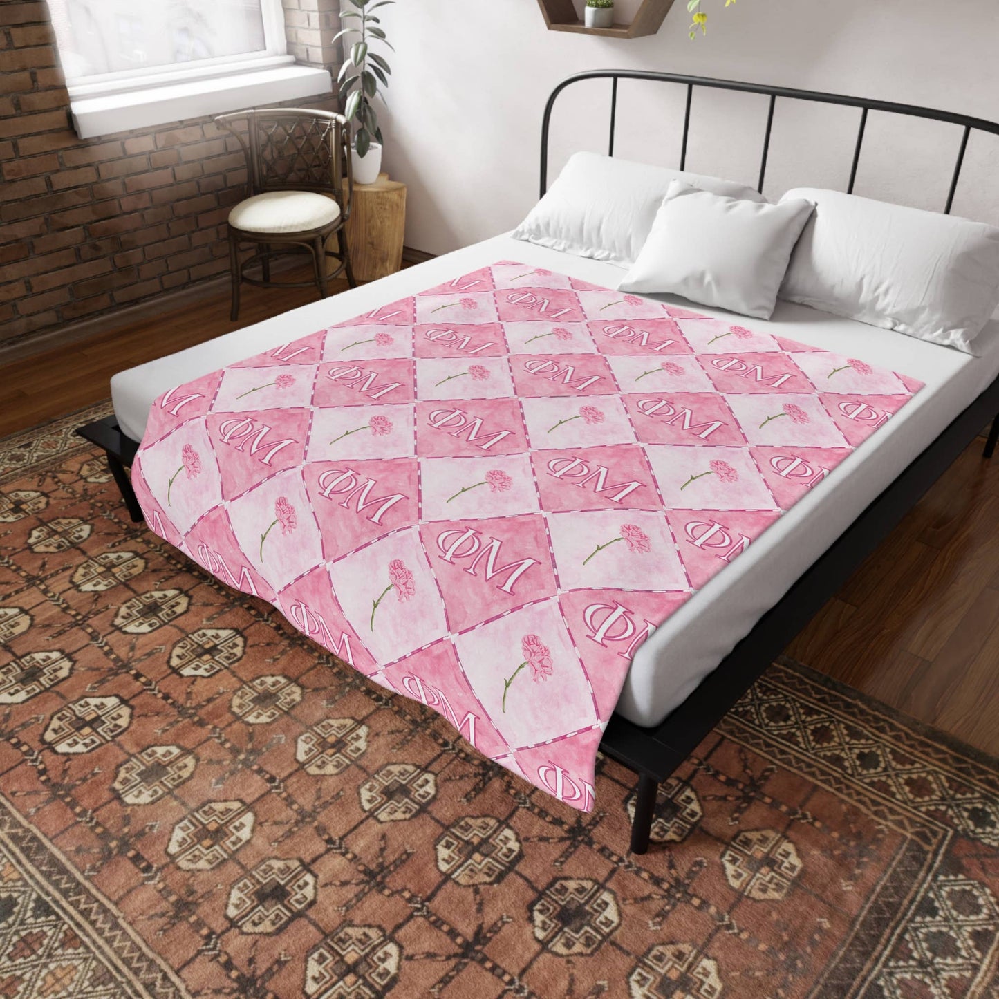 Phi Mu Flannel Fleece Blanket, Sorority