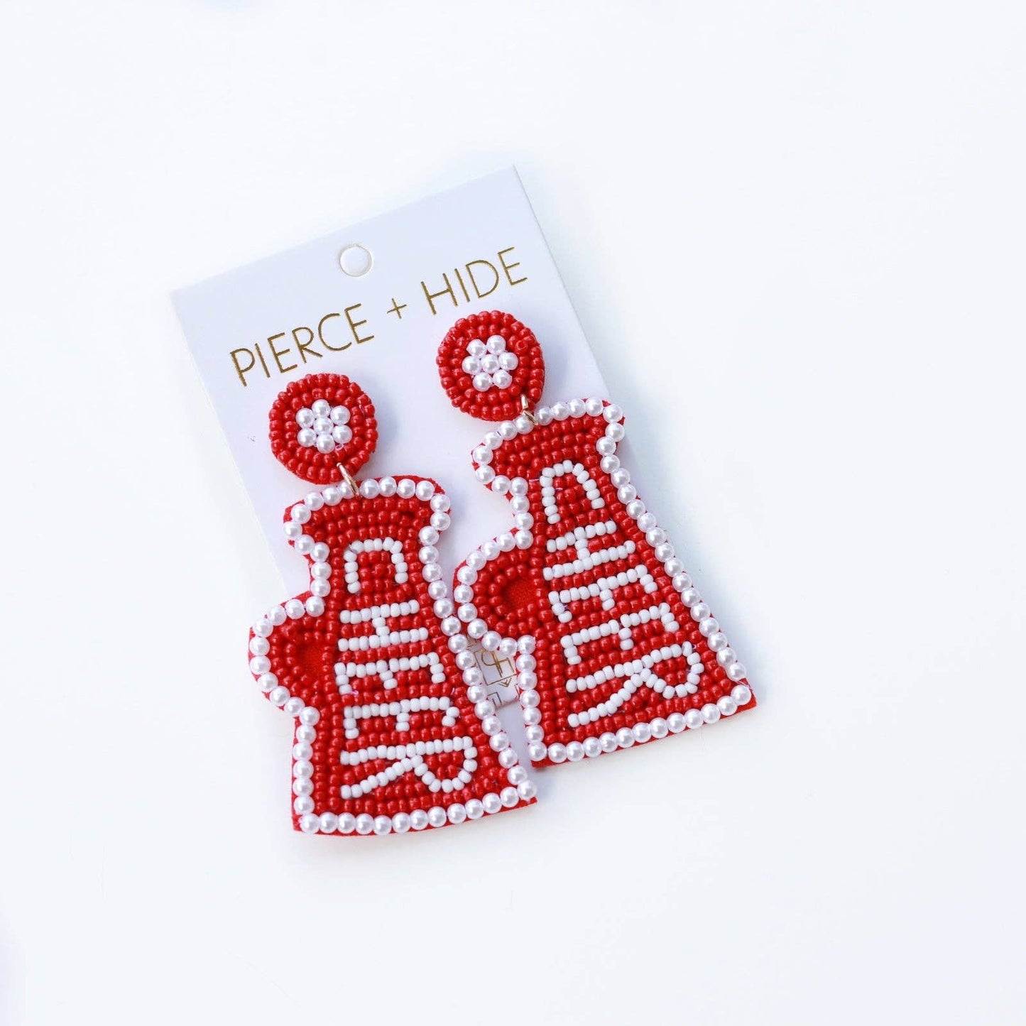 Custom Red Beaded Megaphone Earrings| GAME DAY EARRINGS| Back to School