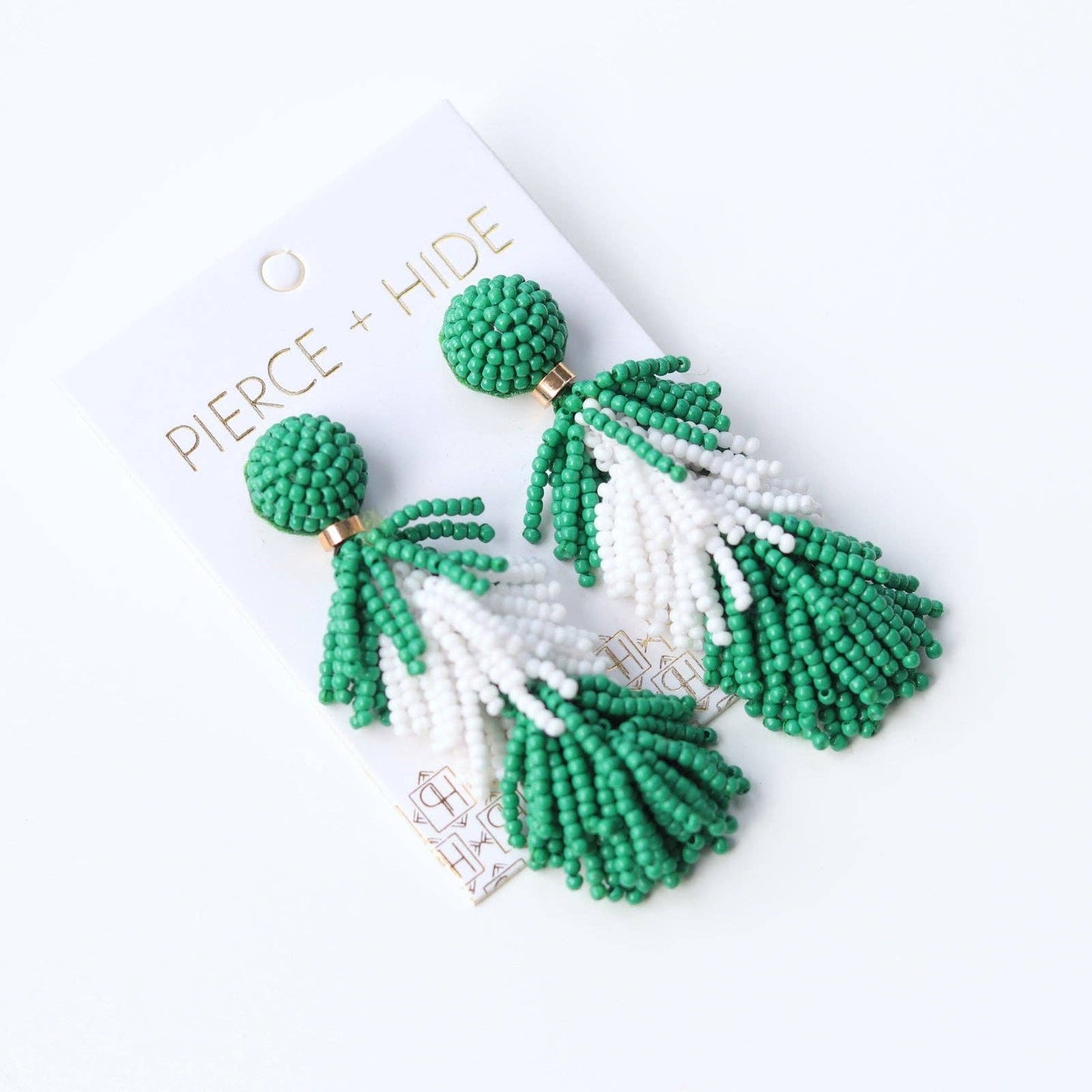 Custom Green/White Tiered Tassel Earrings| GAME DAY EARRINGS