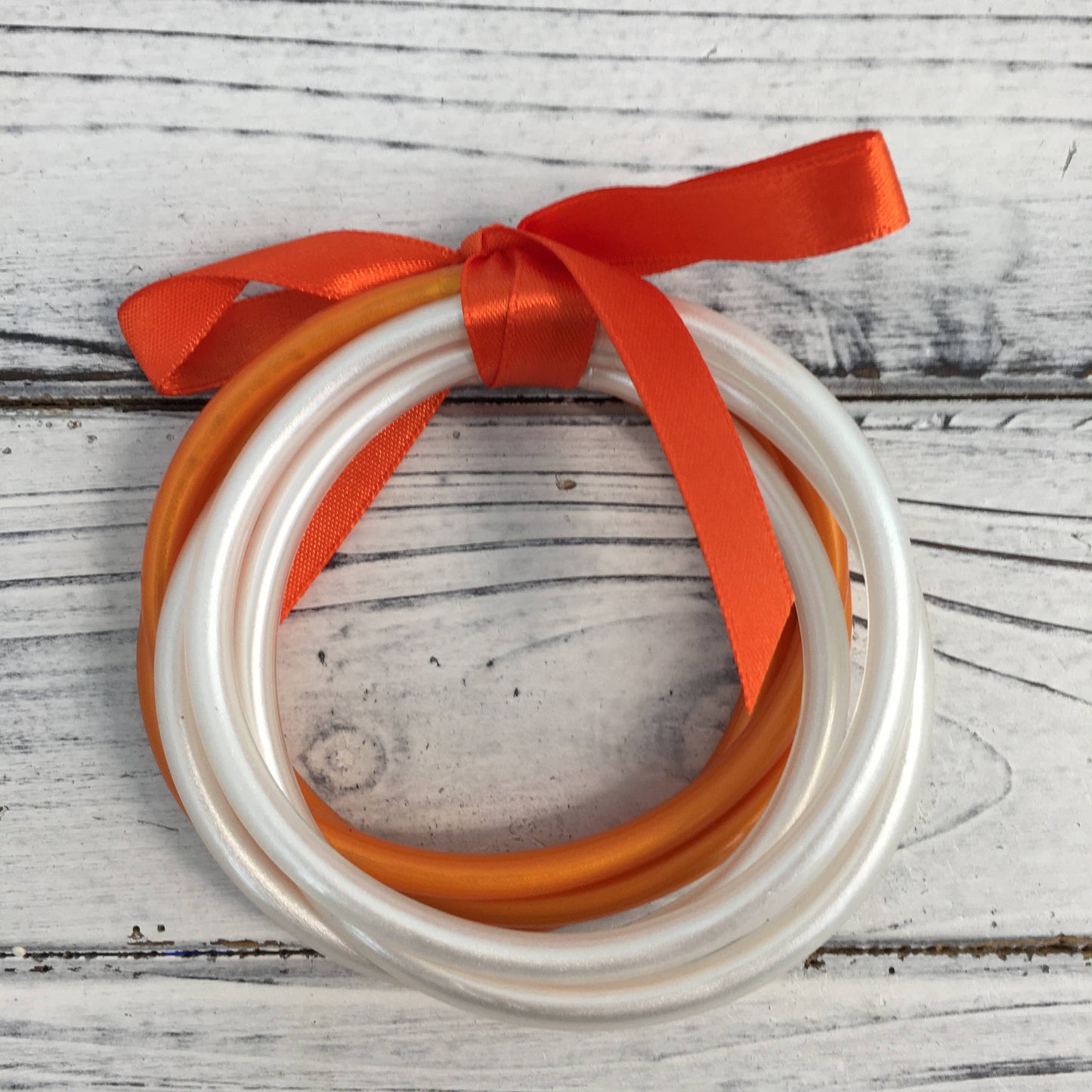Orange and white bangle bracelet set