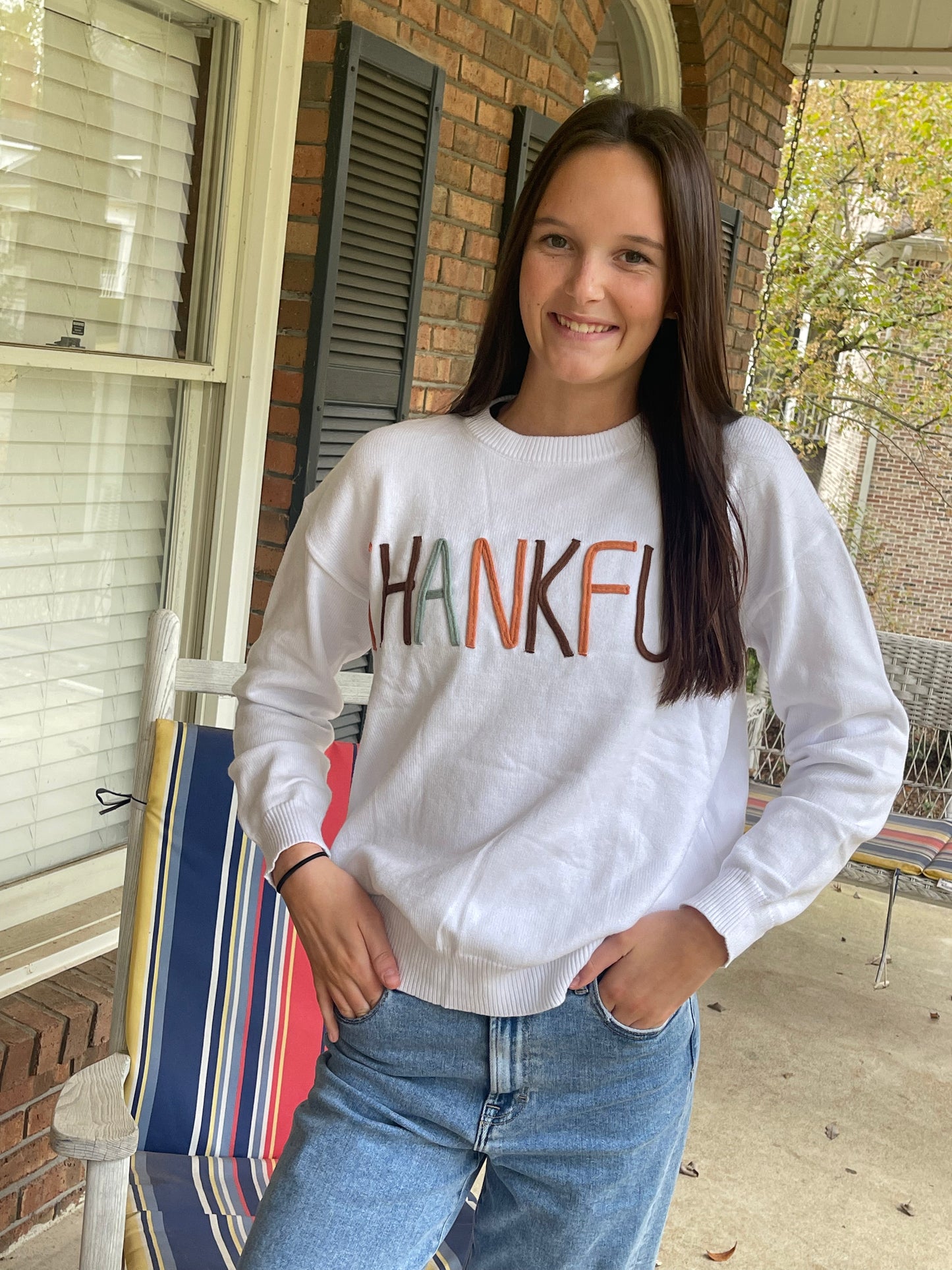White Thankful Ivory Embroidered Sweater