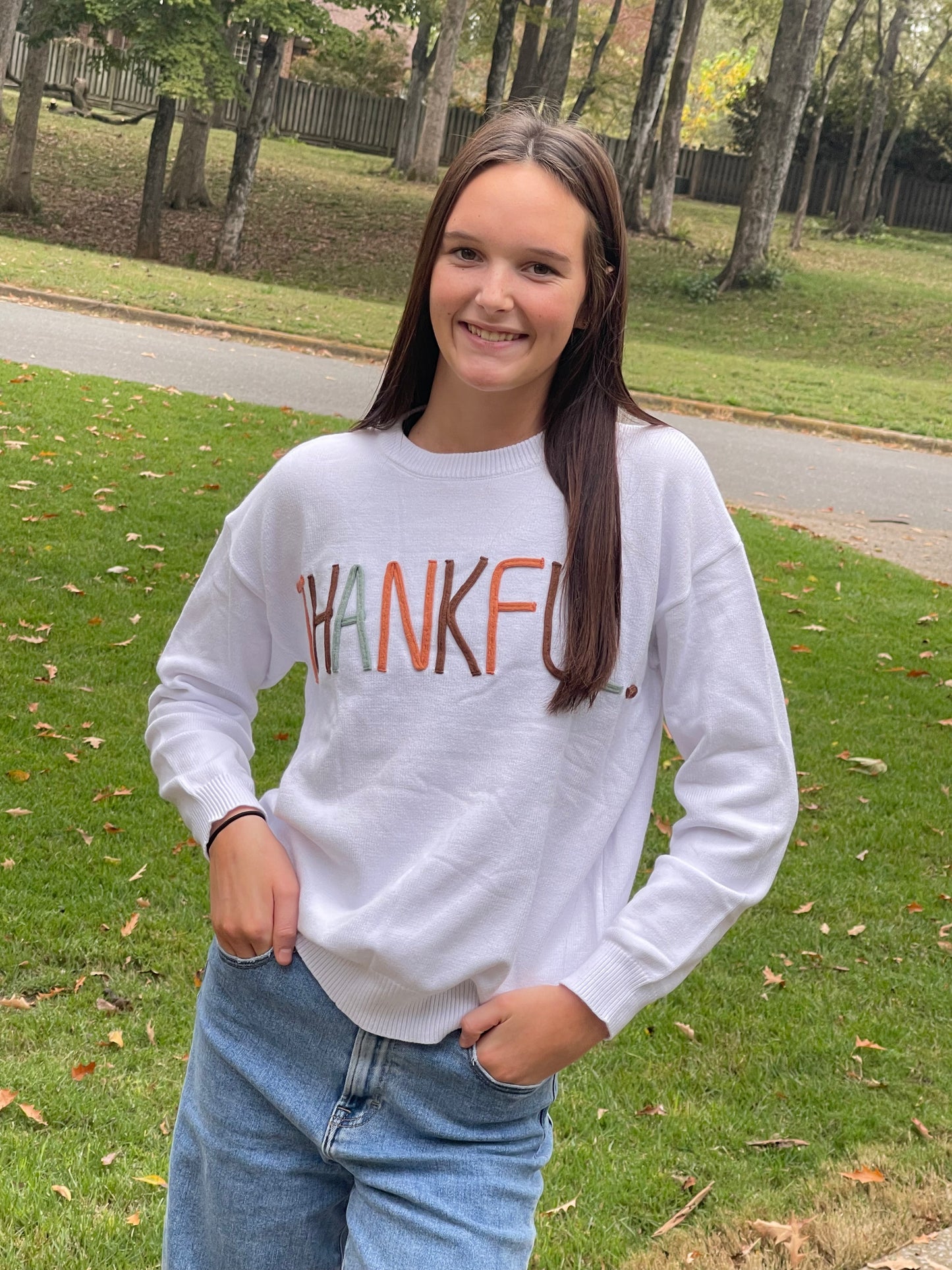 White Thankful Ivory Embroidered Sweater