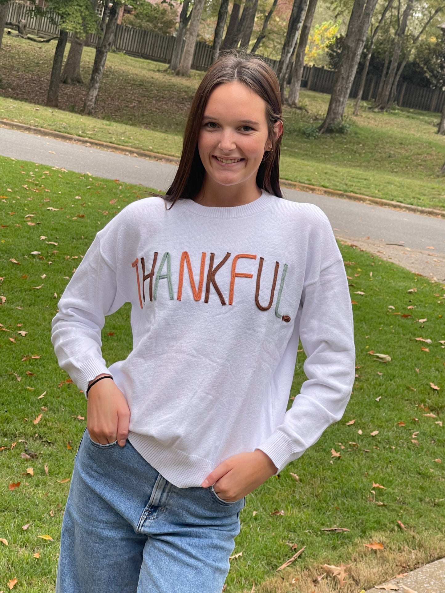White Thankful Ivory Embroidered Sweater