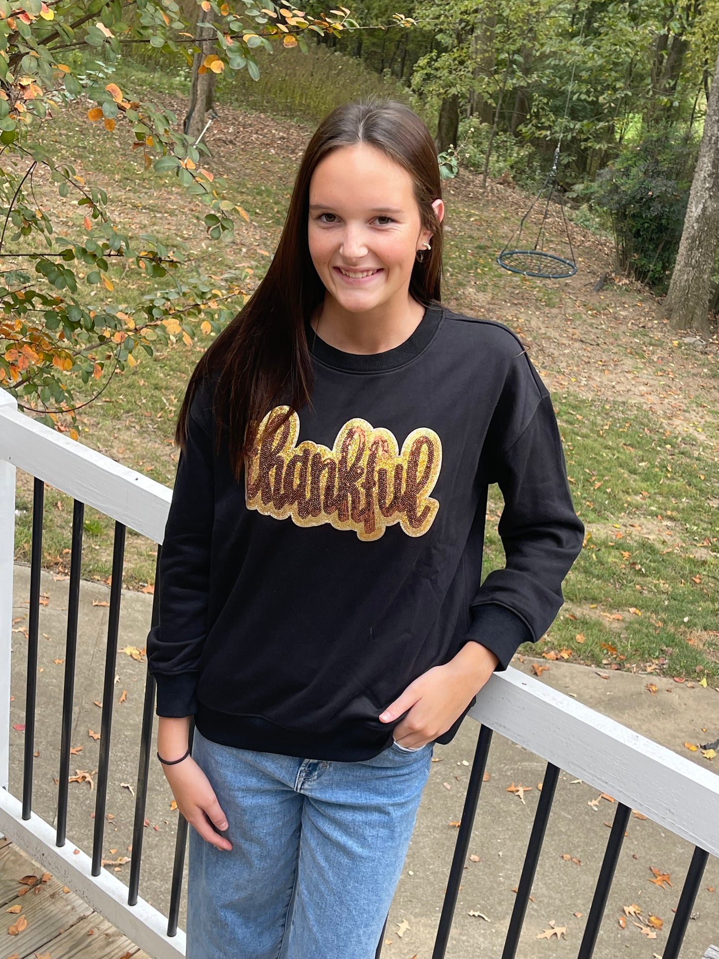 Black Glittering Thankful Shirt