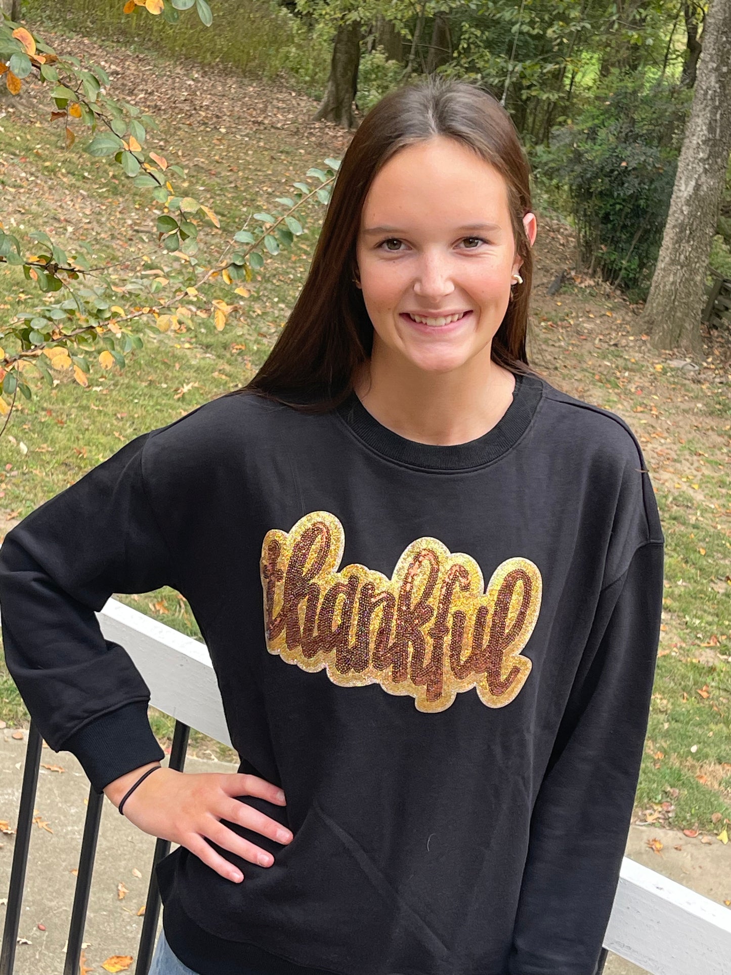 Black Glittering Thankful Shirt