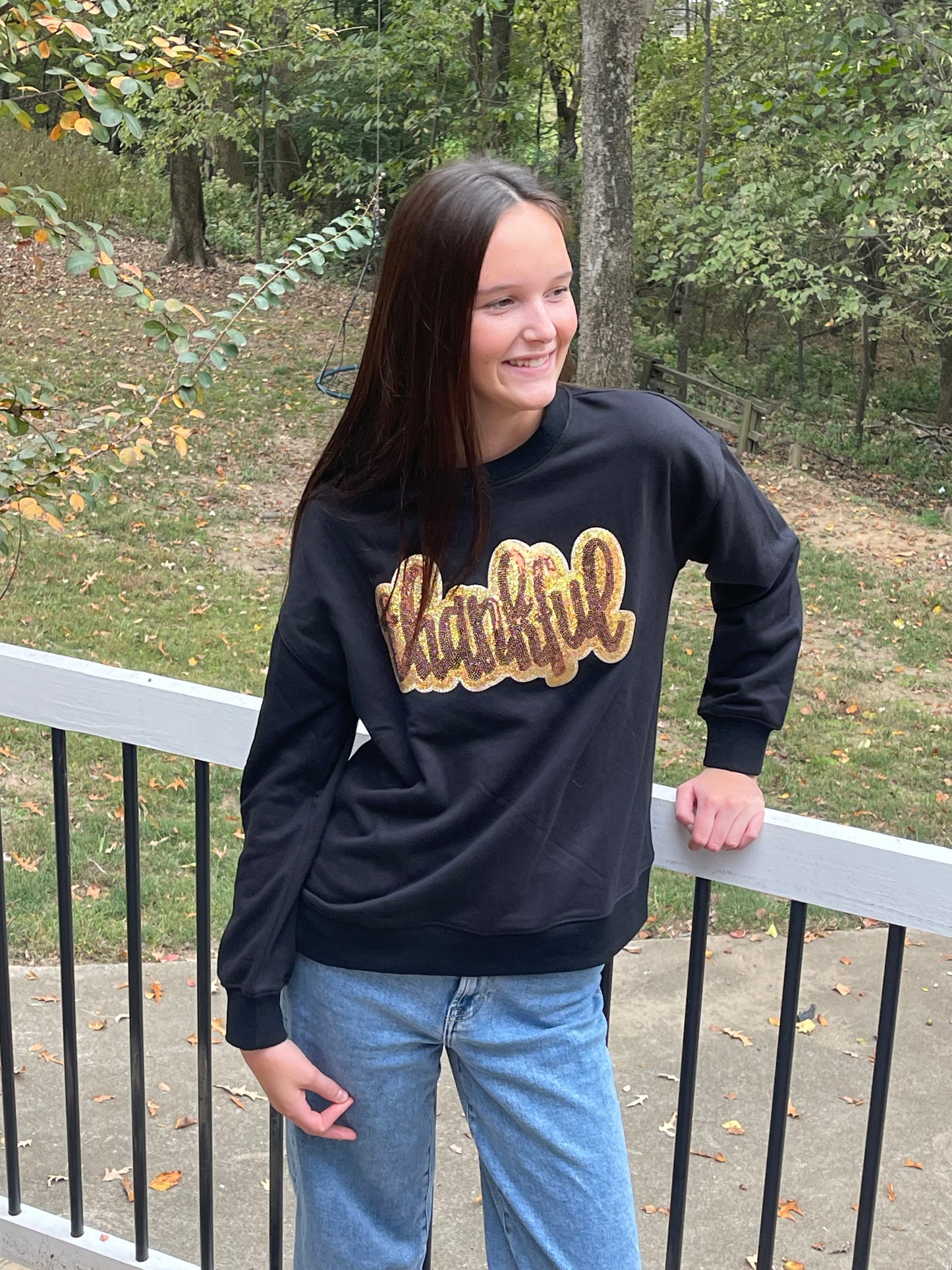 Black Glittering Thankful Shirt