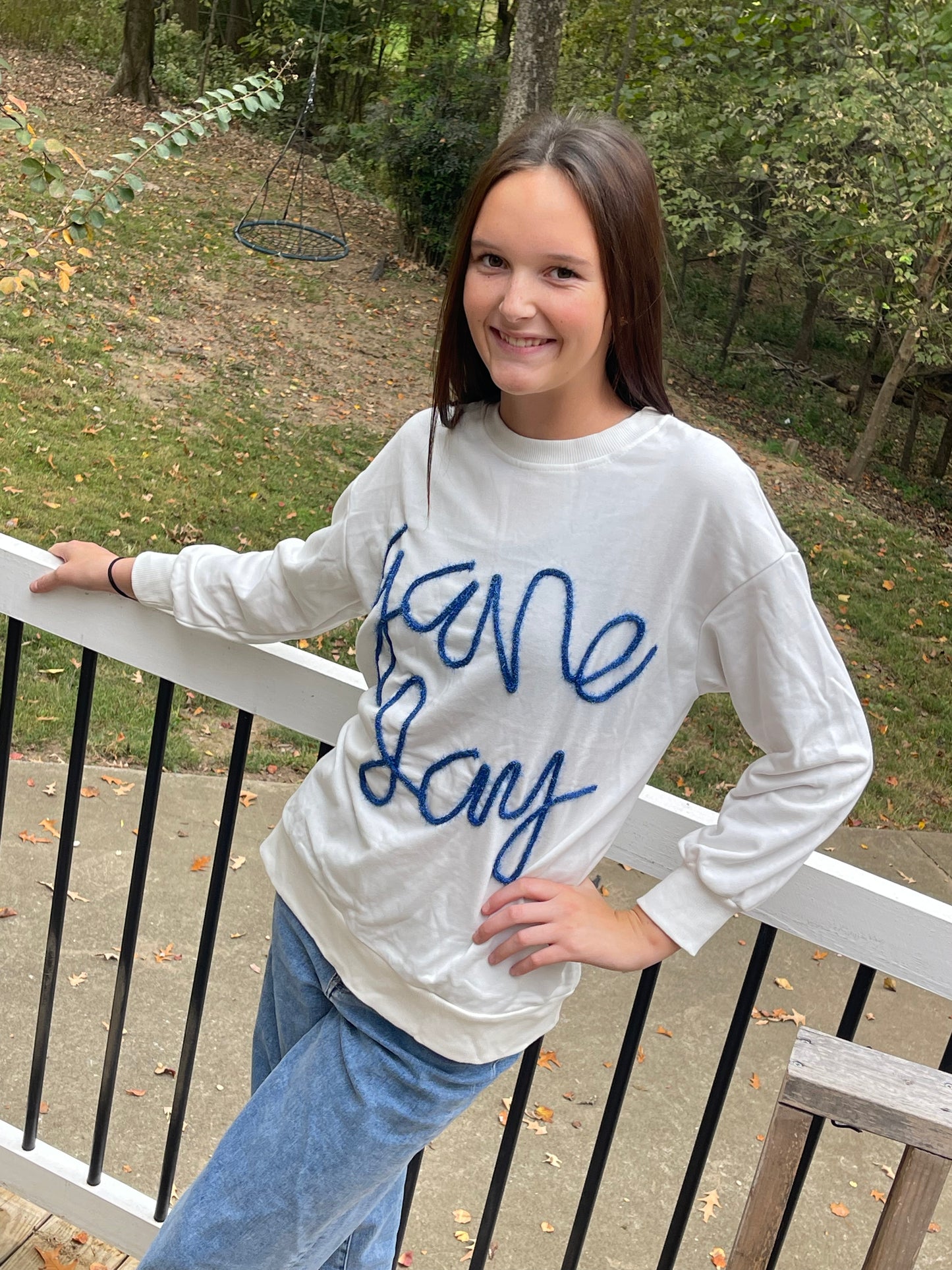 Dark Blue Tinsel Game Day Drop Shoulder Graphic Sweatshirt