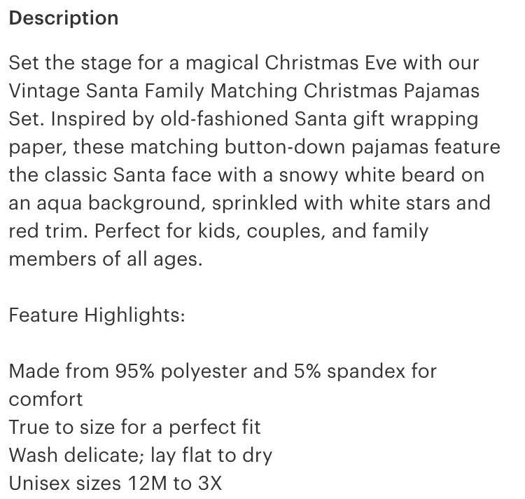 KIDS-Vintage Santa Button Down PJ set