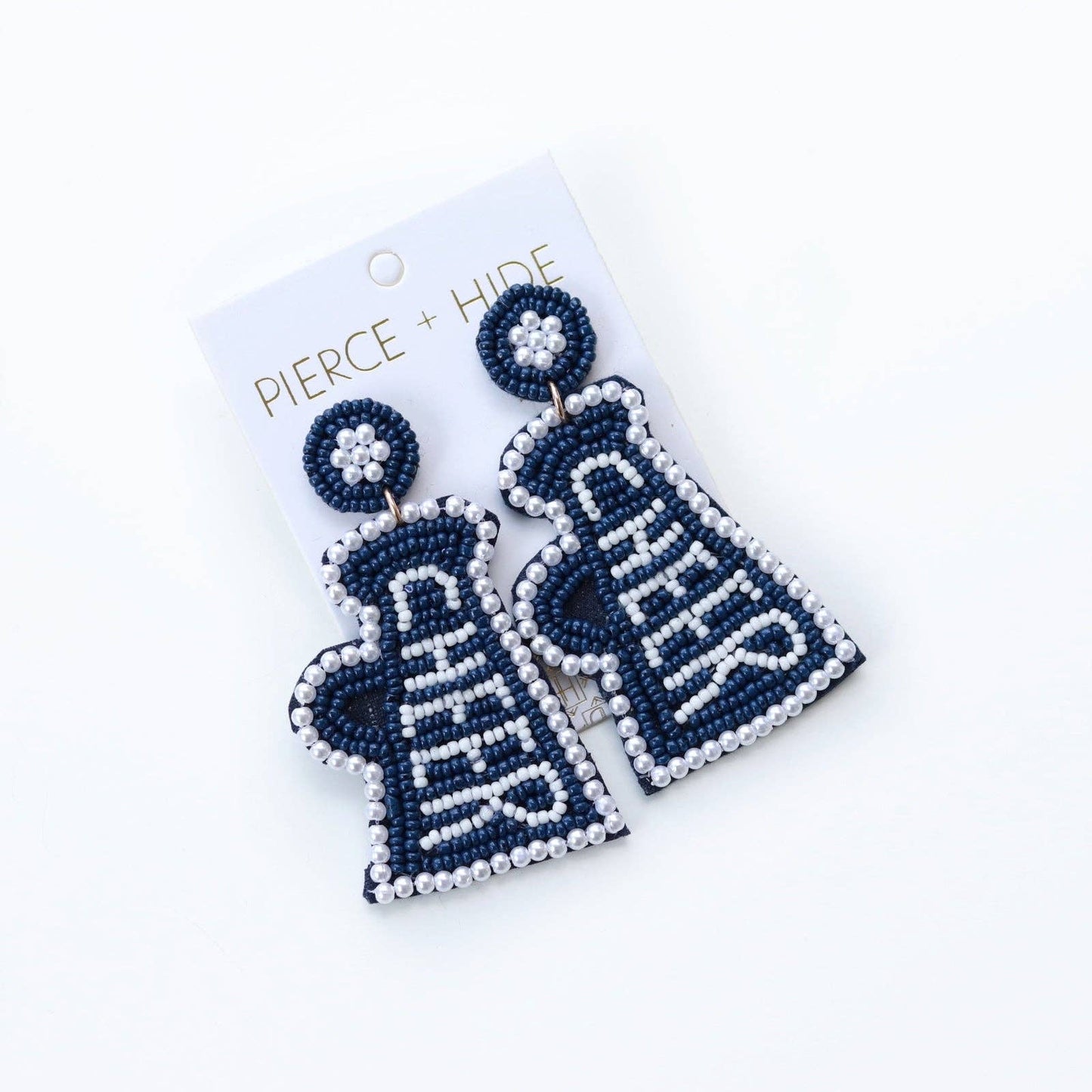 Custom Beaded Navy Megaphone Earrings| GAME DAY EARRINGS| Back to School