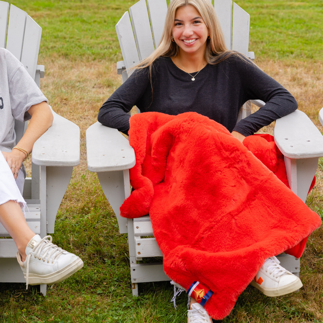 Red Faux Fur Sporty Long Lap Blanket