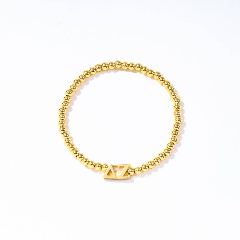 - Sorority: Gold Beaded Bracelet with Greek Letters on Stretch Cord