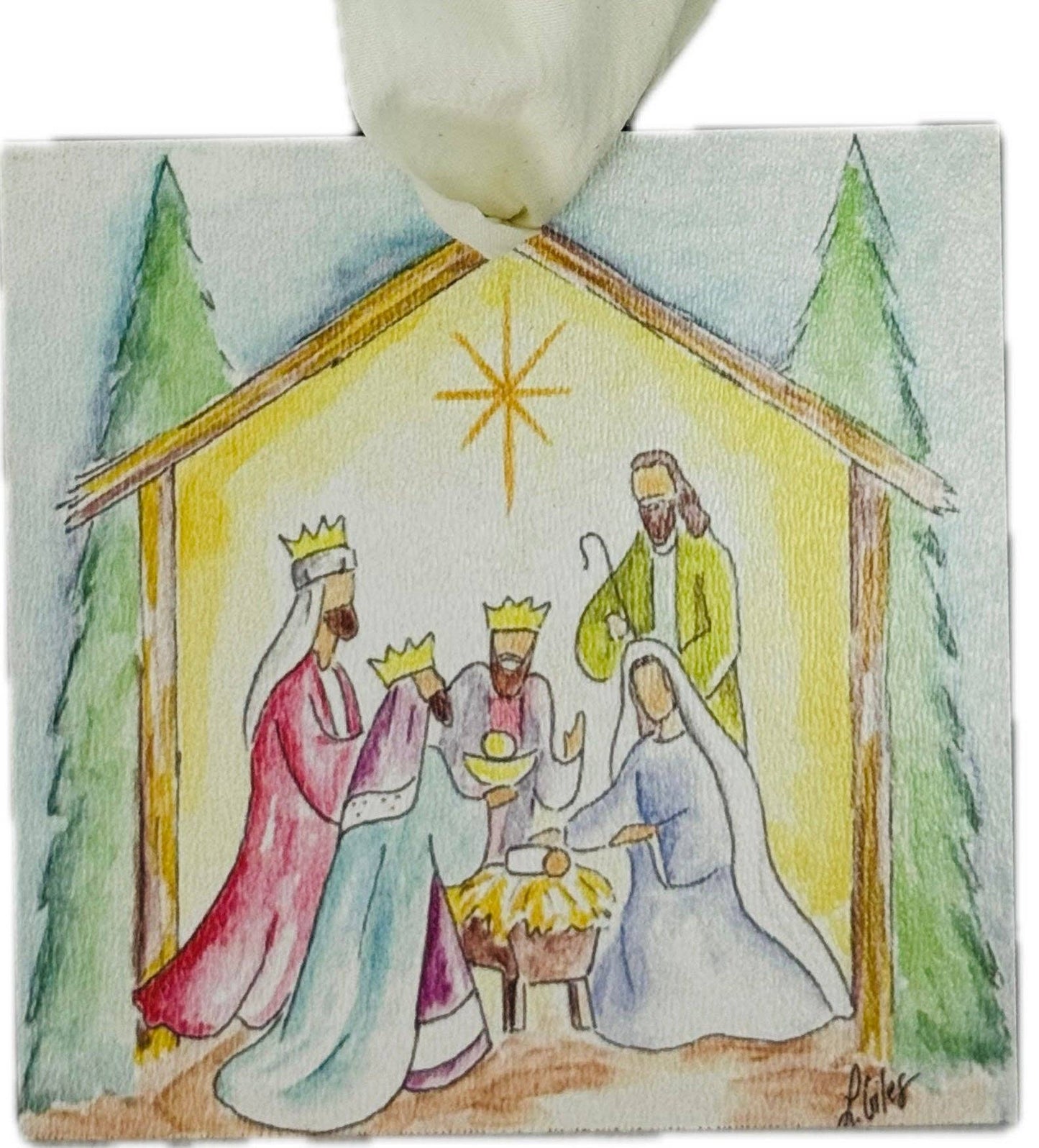 LAURA'S SQUARE NATIVITY ORNAMENT
