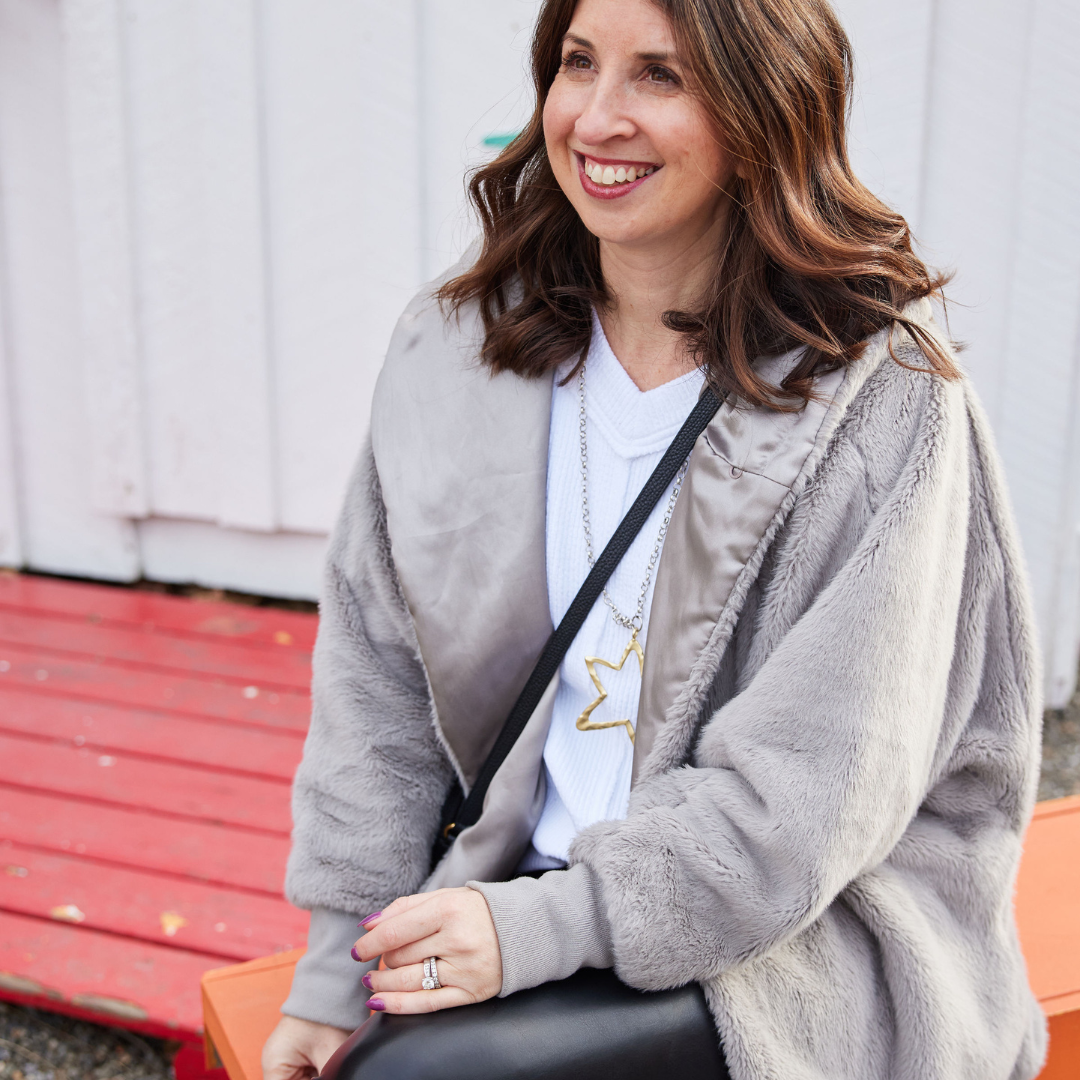 TS Luxe Grey Faux Fur Cardigan