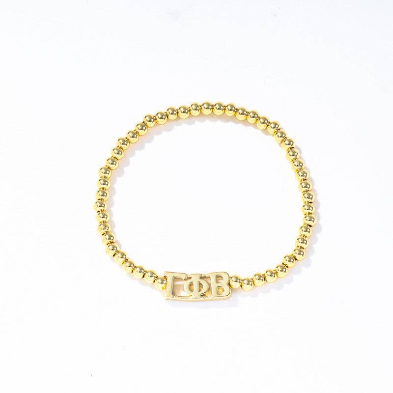 - Sorority: Gold Beaded Bracelet with Greek Letters on Stretch Cord