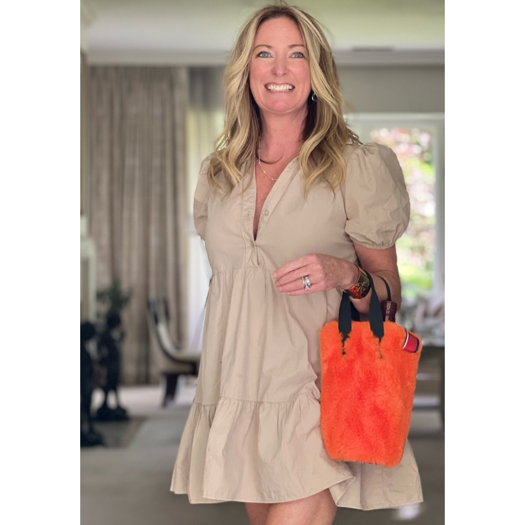 The Rowling Orange Faux Fur Wine Tote