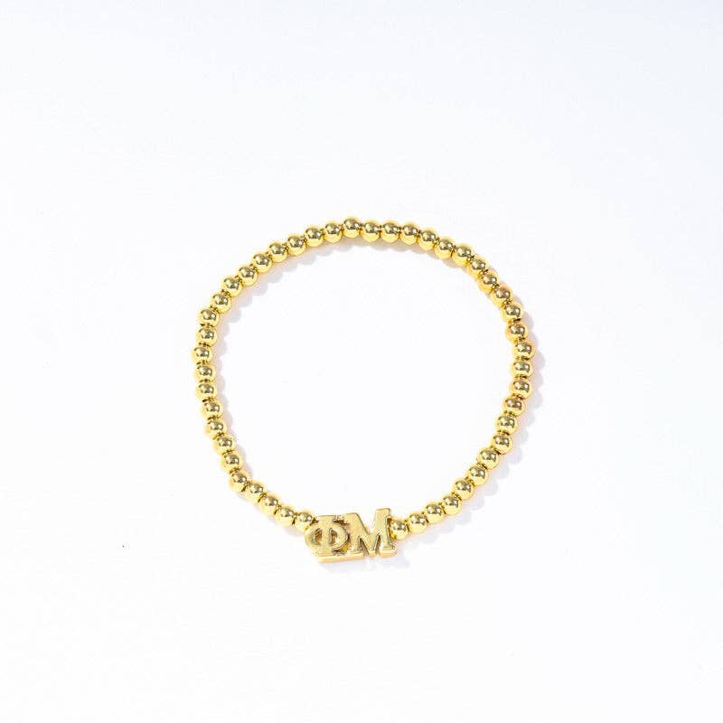 - Sorority: Gold Beaded Bracelet with Greek Letters on Stretch Cord