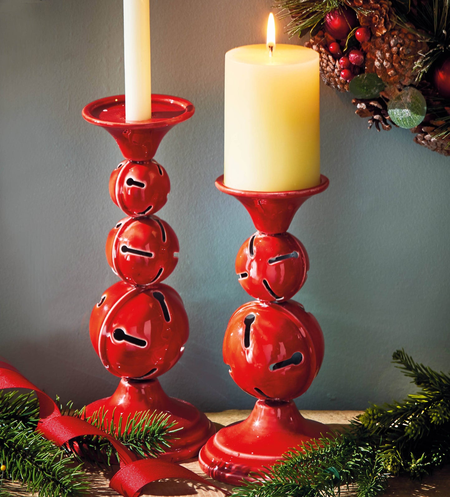 Christmas Jingle Bell Enamel Taper Pillar Small