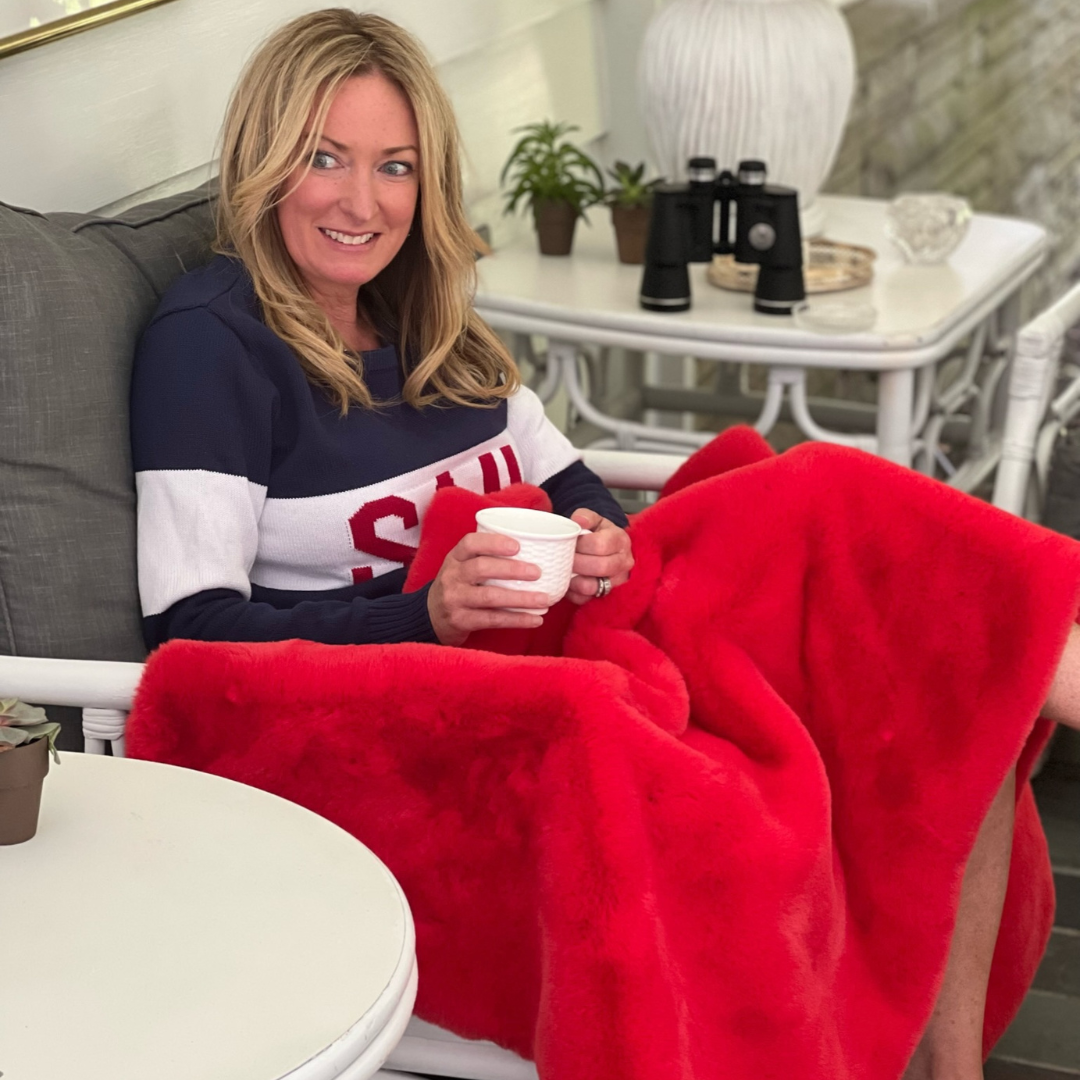 Red Faux Fur Sporty Long Lap Blanket