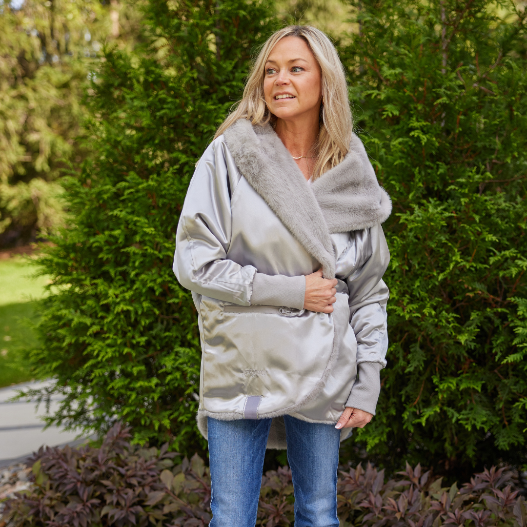 TS Luxe Grey Faux Fur Cardigan
