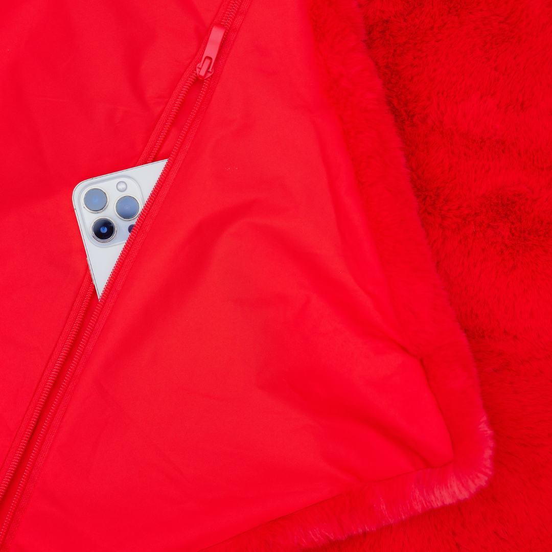 Red Faux Fur Sporty Long Lap Blanket