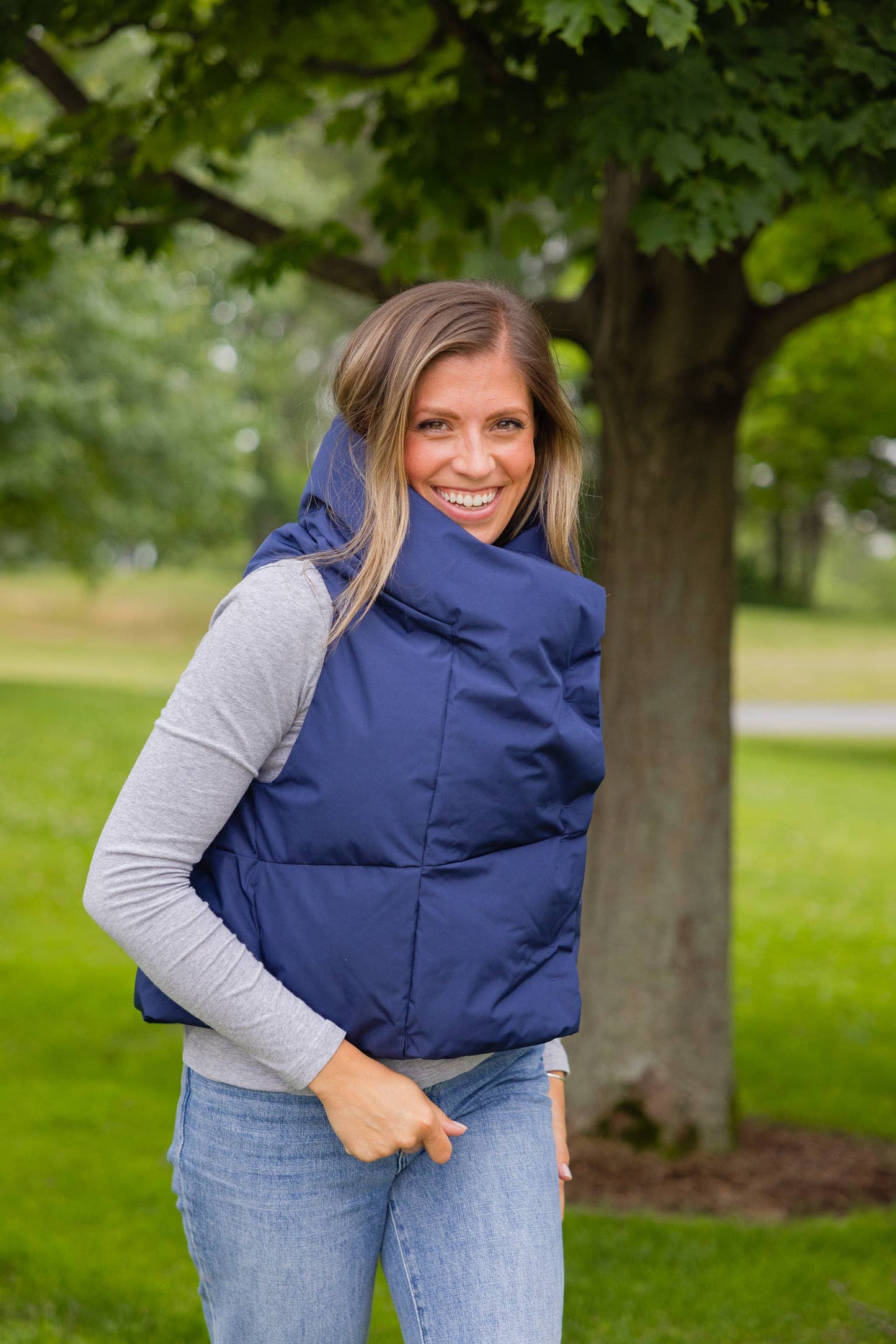Navy Waterproof Pretty Puffer Vest
