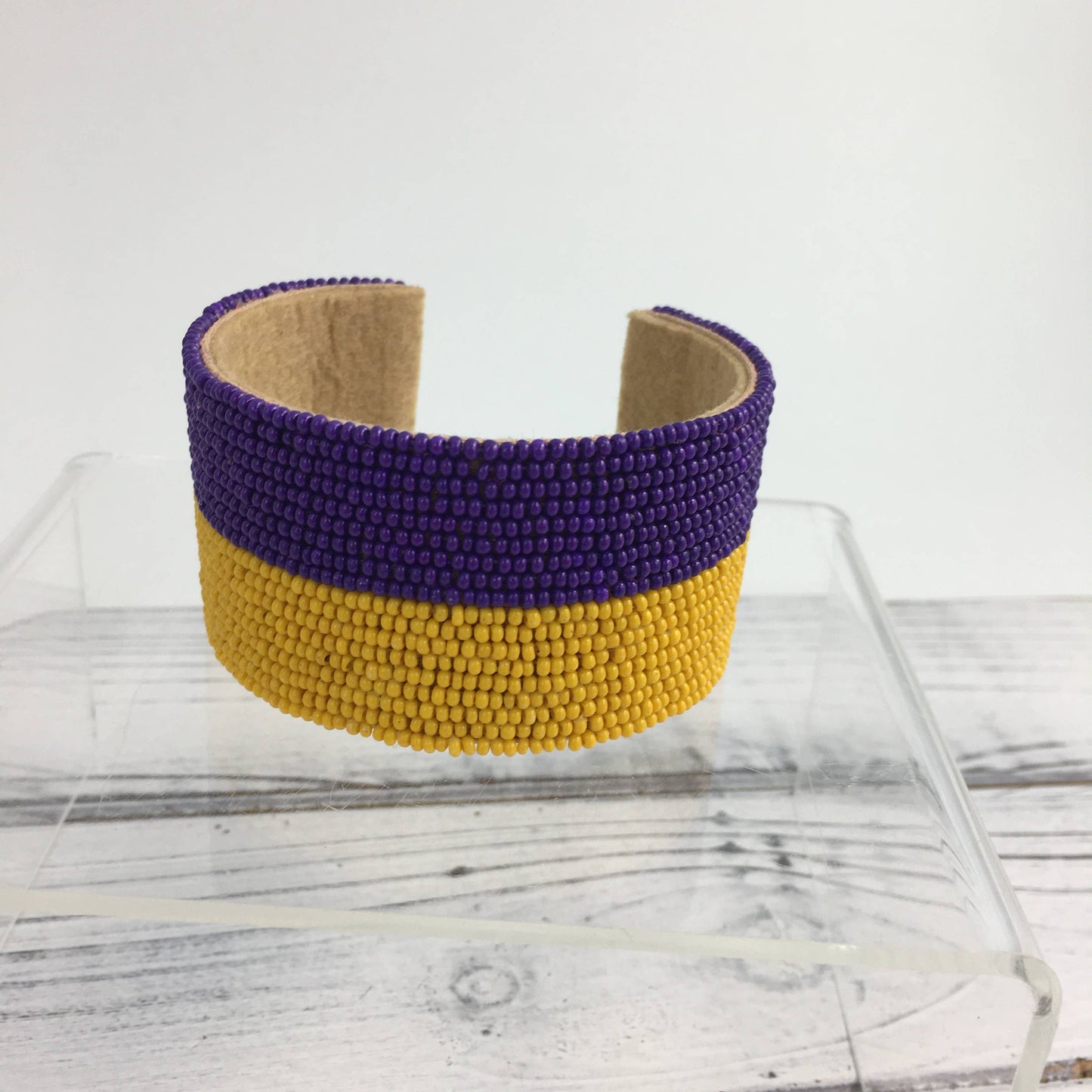 Orange and navy beaded cuff bracelet
