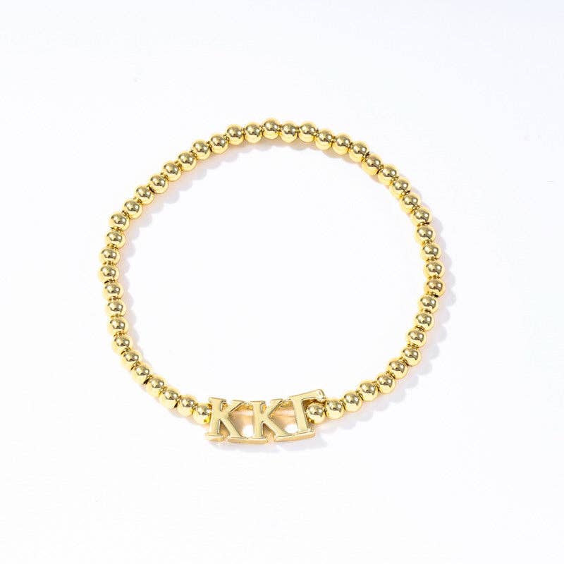 - Sorority: Gold Beaded Bracelet with Greek Letters on Stretch Cord