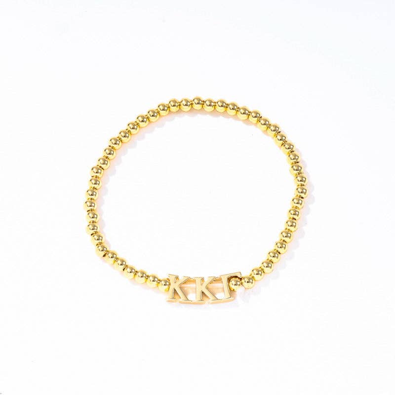 - Sorority: Gold Beaded Bracelet with Greek Letters on Stretch Cord