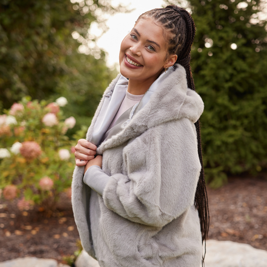 TS Luxe Grey Faux Fur Cardigan