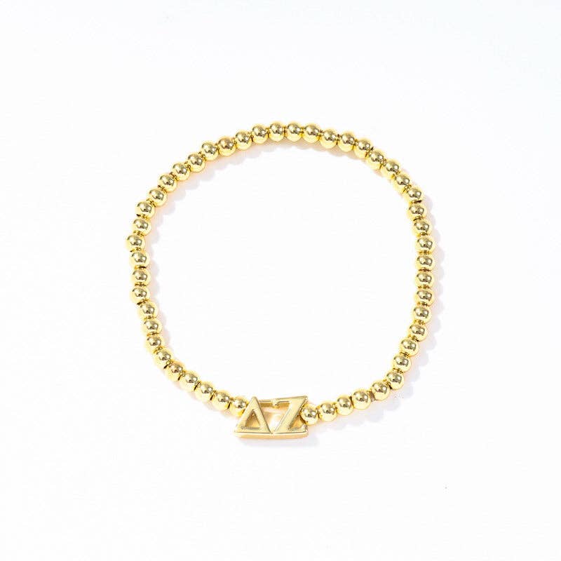 - Sorority: Gold Beaded Bracelet with Greek Letters on Stretch Cord