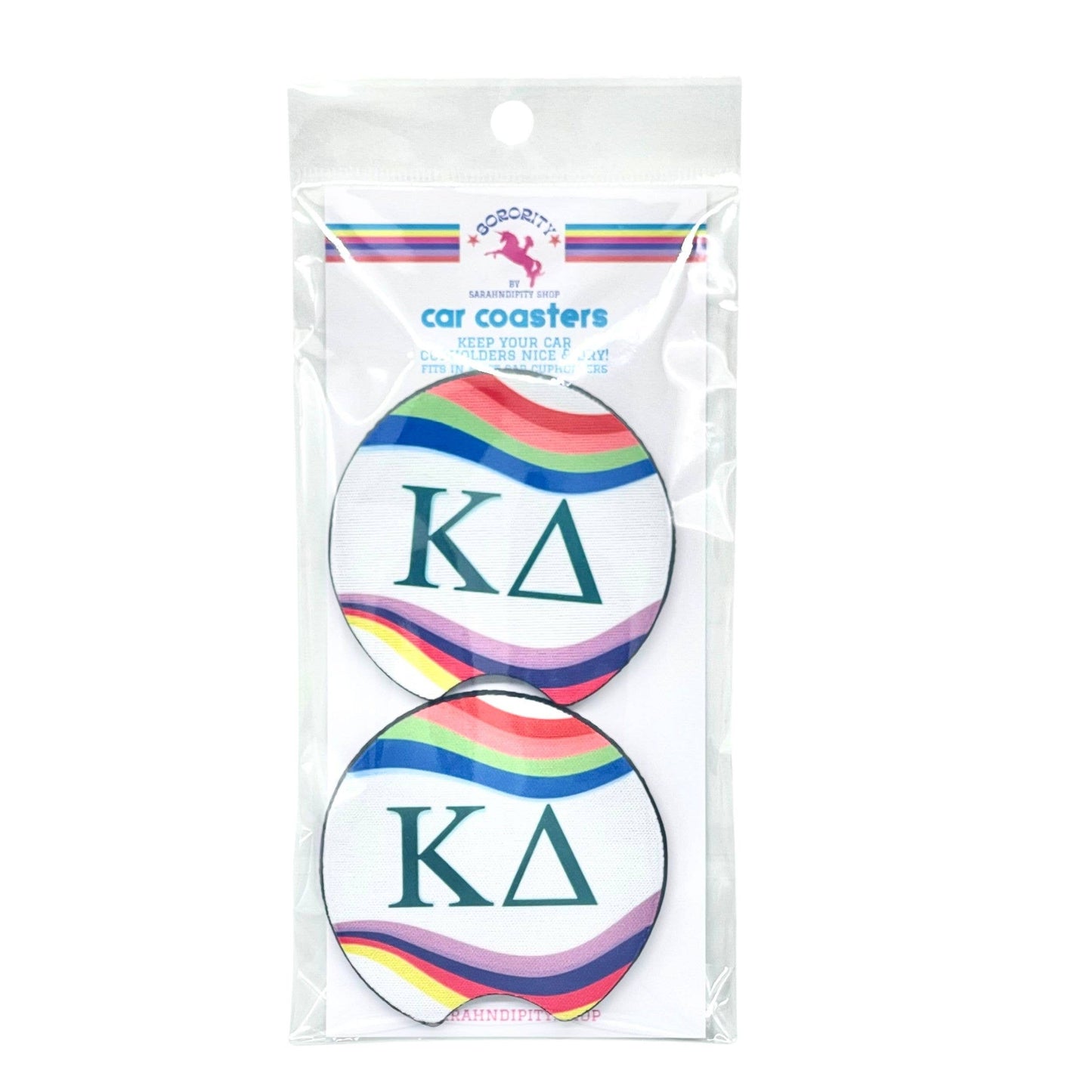 Sorority Car Coasters - Retro Wave Design