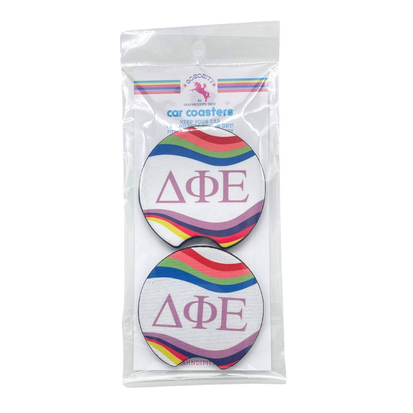 Sorority Car Coasters - Retro Wave Design