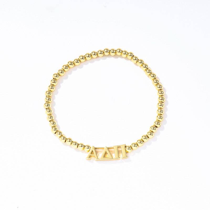 - Sorority: Gold Beaded Bracelet with Greek Letters on Stretch Cord