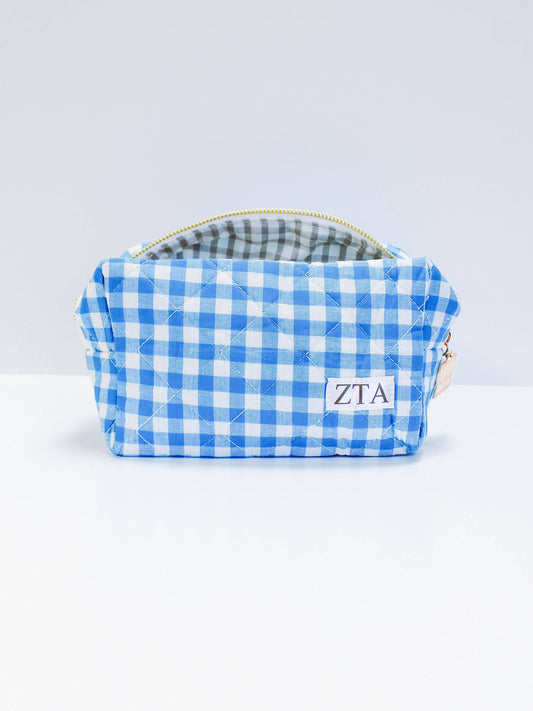 Zeta Tau Alpha Sorority Gingham Quilted Makeup Bag