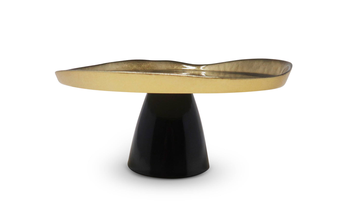 Organic Shaped Footed Cake Plate with Gold