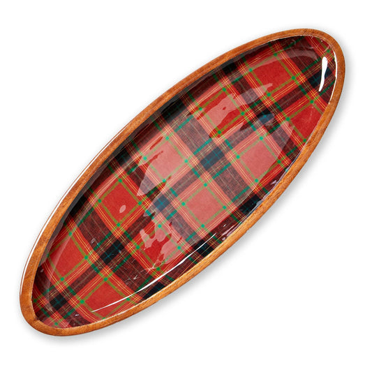 Christmas Holiday Plaid Wood & Enamel Platter Large