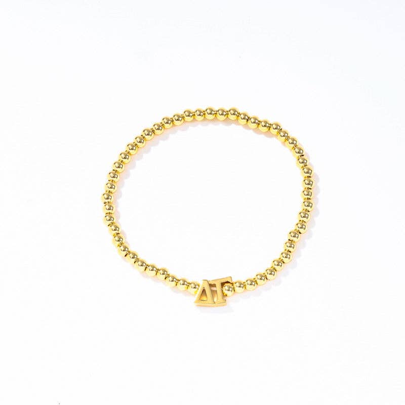 - Sorority: Gold Beaded Bracelet with Greek Letters on Stretch Cord