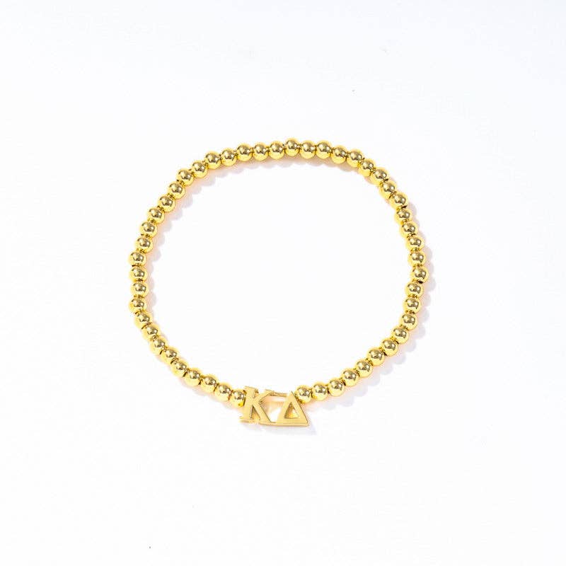 - Sorority: Gold Beaded Bracelet with Greek Letters on Stretch Cord