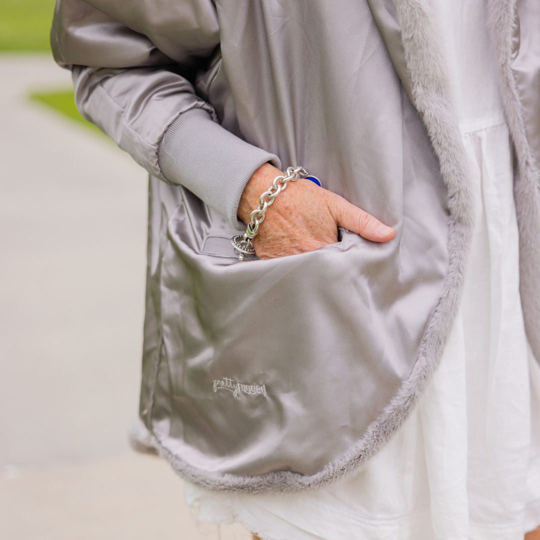 TS Luxe Grey Faux Fur Cardigan
