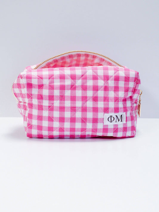 Phi Mu Sorority Gingham Quilted Makeup Bag