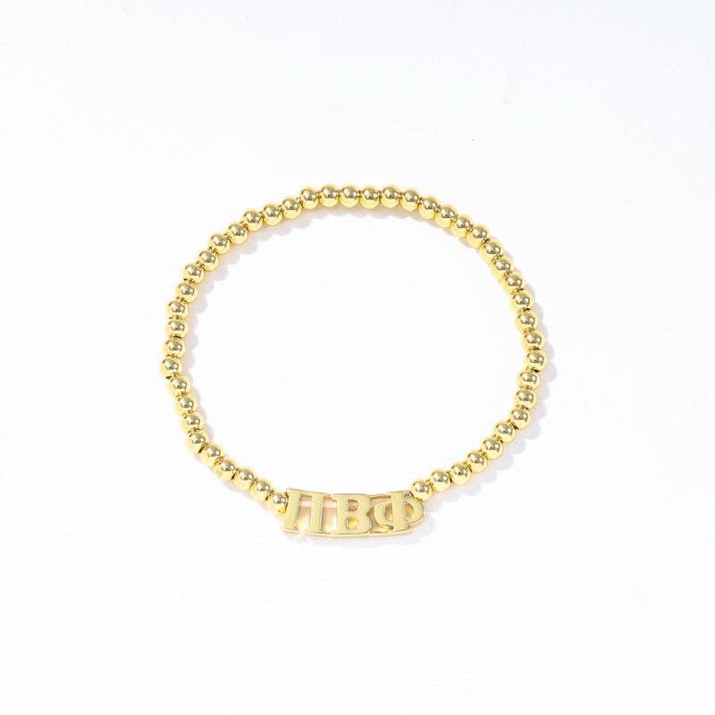 - Sorority: Gold Beaded Bracelet with Greek Letters on Stretch Cord