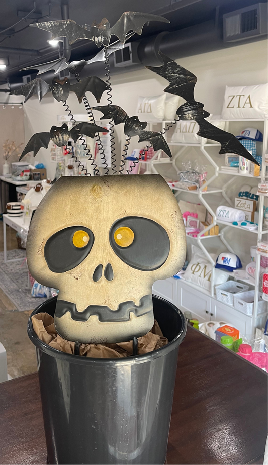 Metal Skull with Bats-Yard Art