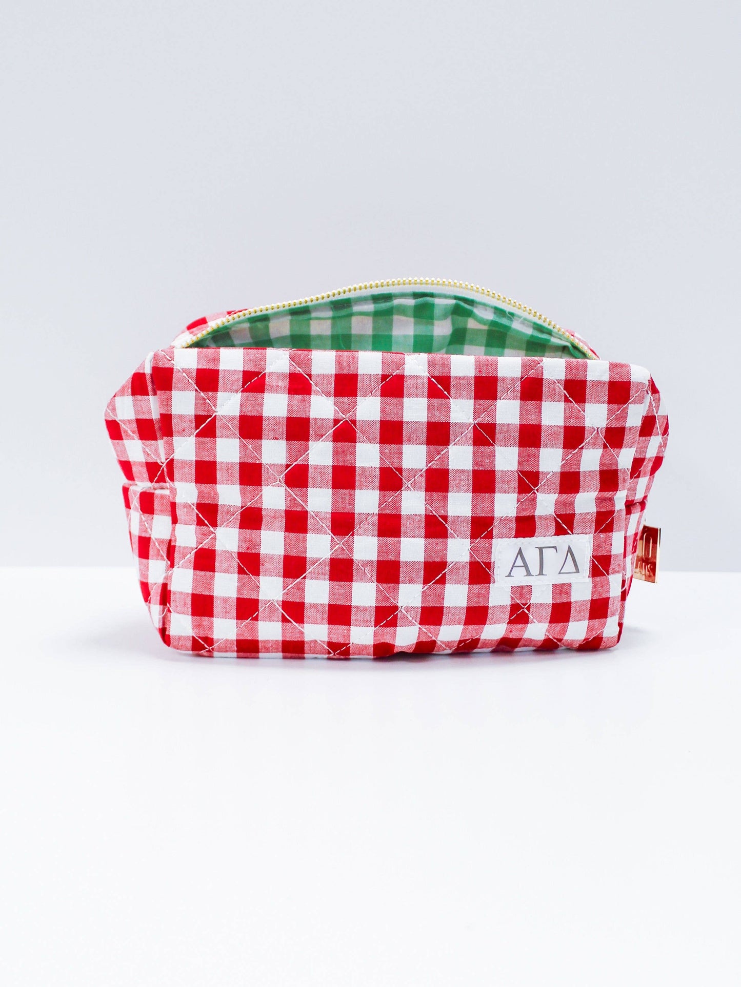 Alpha Gamma Delta Sorority Gingham Quilted Makeup Bag