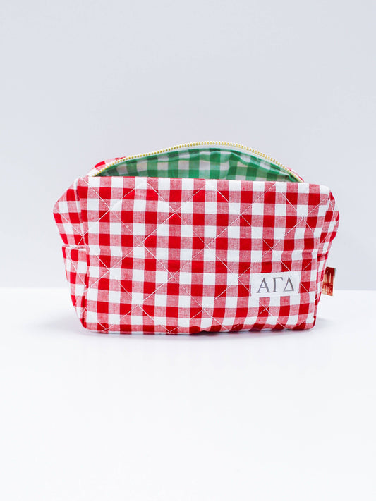 Alpha Gamma Delta Sorority Gingham Quilted Makeup Bag