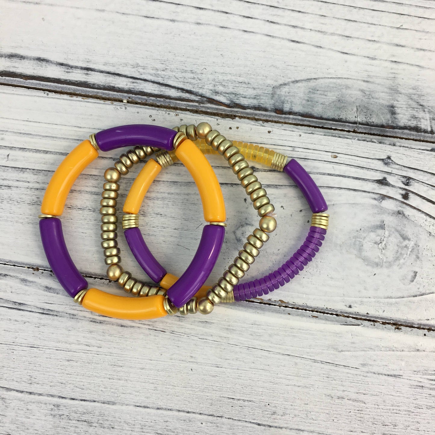 Purple and gold stretch bracelet set 