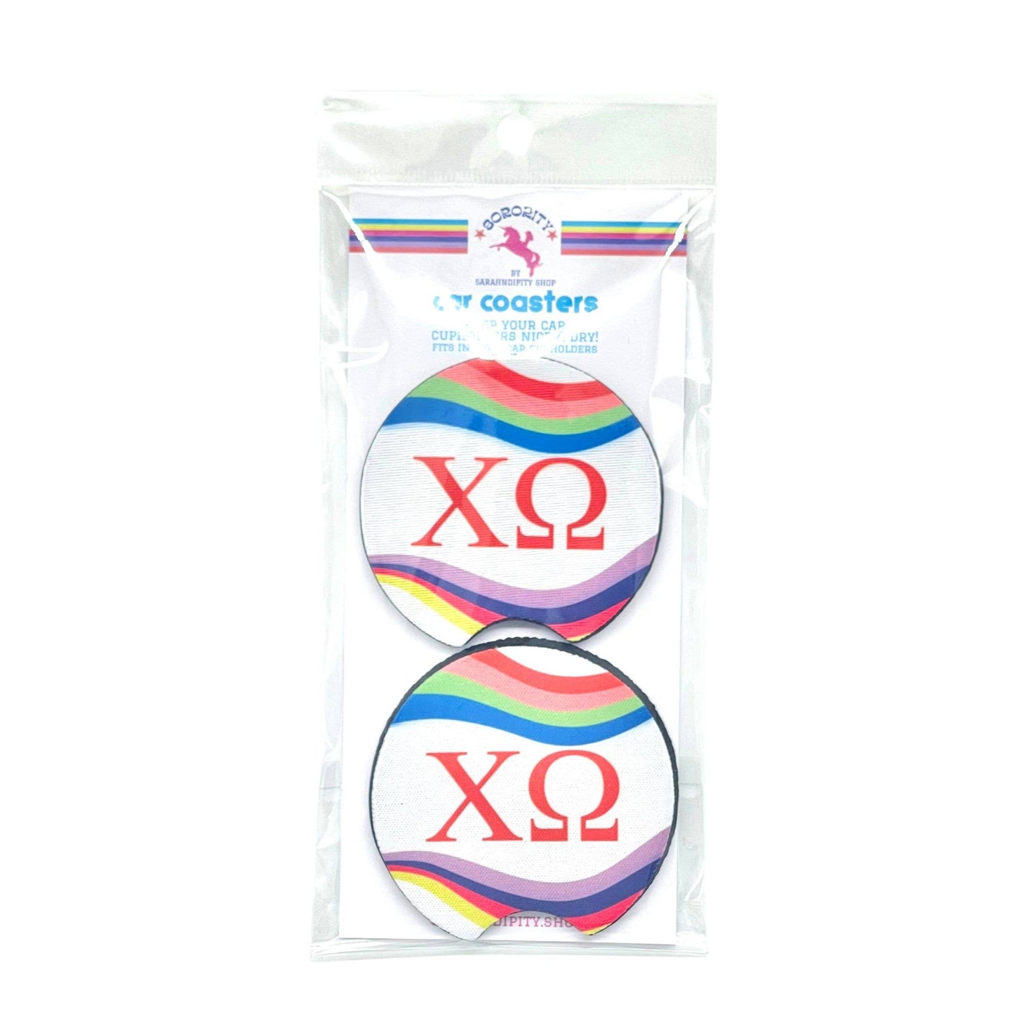 Sorority Car Coasters - Retro Wave Design