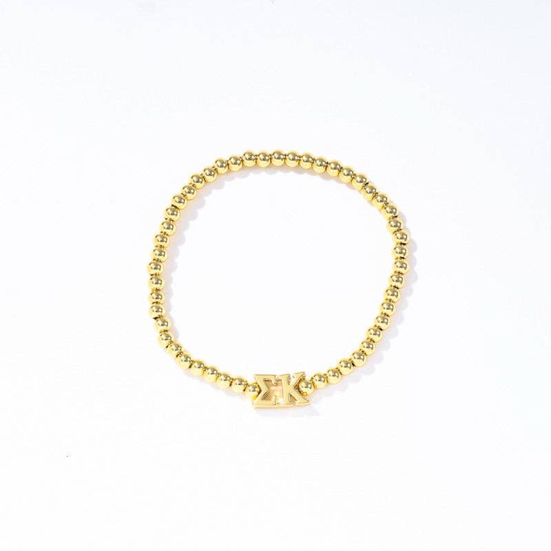 - Sorority: Gold Beaded Bracelet with Greek Letters on Stretch Cord